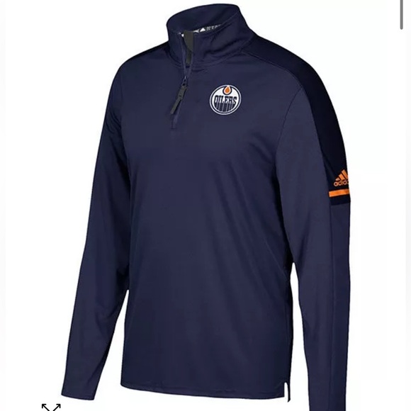 ADIDAS / EDMONTON OILERS / NHL NAVY BLUE QUARTER ZIP PULLOVER SIZE SMALL - Picture 1 of 12